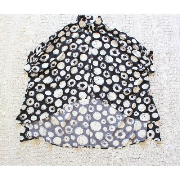P Luca Milano Oversize Dot High Low Hem Blouse Sz. OS Button front Black & White - Picture 5 of 8